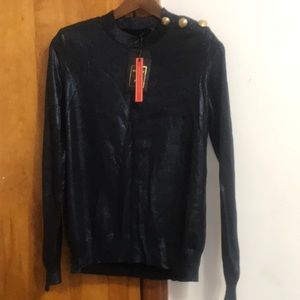 Balmain Navy Blue Sweater with Shoulder Pads Size 12